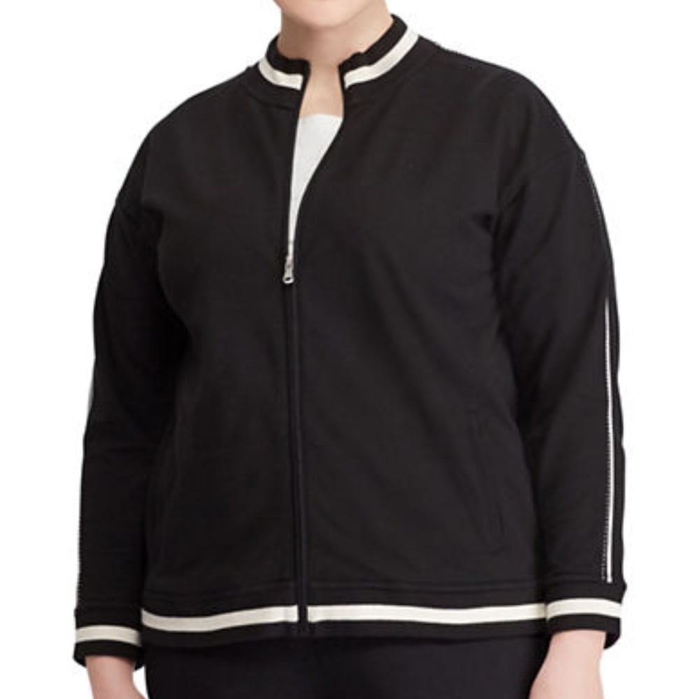 Ralph Lauren Satin-Trimmed Black Bomber Jacket 2X